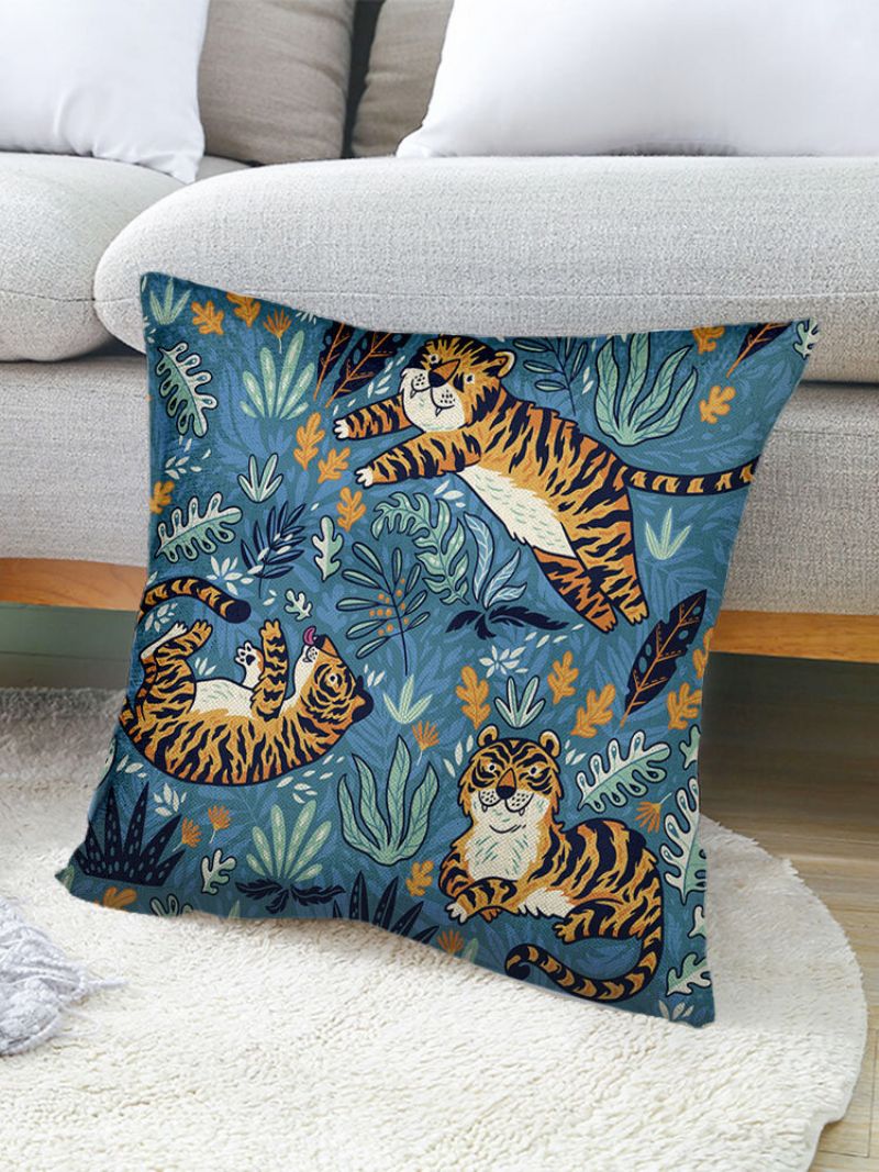 1 St Linen Three Tigers Sofa Sengen Bilstol Putetrekk Dekorativt