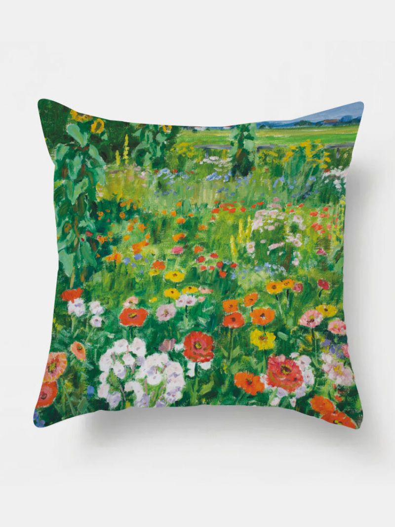 1 Stk Blomsteroljetrykk Putetrekk Home Decor Sofa Stue Bil