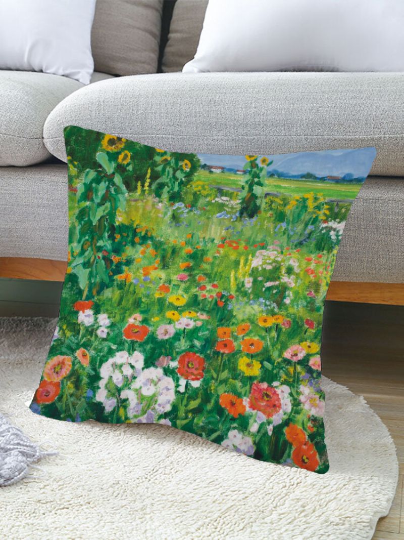 1 Stk Blomsteroljetrykk Putetrekk Home Decor Sofa Stue Bil