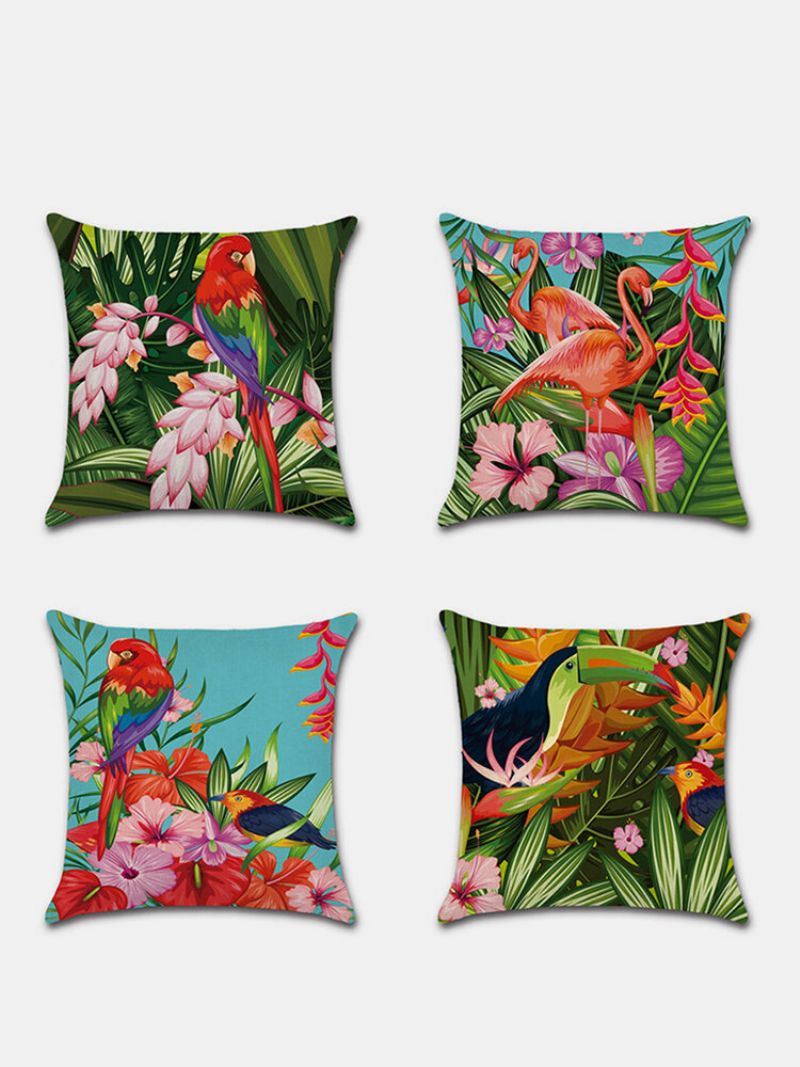 1 Stk Tropical Flower Putetrekk Flamingo Parrot Leaf Digitaltrykk Lin Uten Kjerne