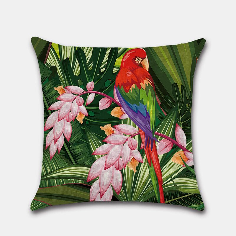 1 Stk Tropical Flower Putetrekk Flamingo Parrot Leaf Digitaltrykk Lin Uten Kjerne