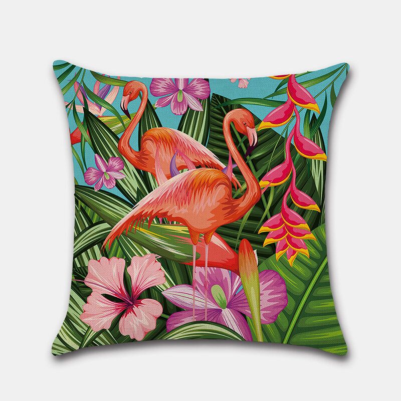 1 Stk Tropical Flower Putetrekk Flamingo Parrot Leaf Digitaltrykk Lin Uten Kjerne