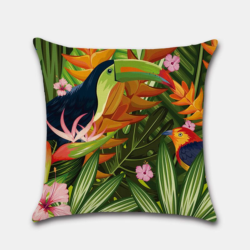 1 Stk Tropical Flower Putetrekk Flamingo Parrot Leaf Digitaltrykk Lin Uten Kjerne