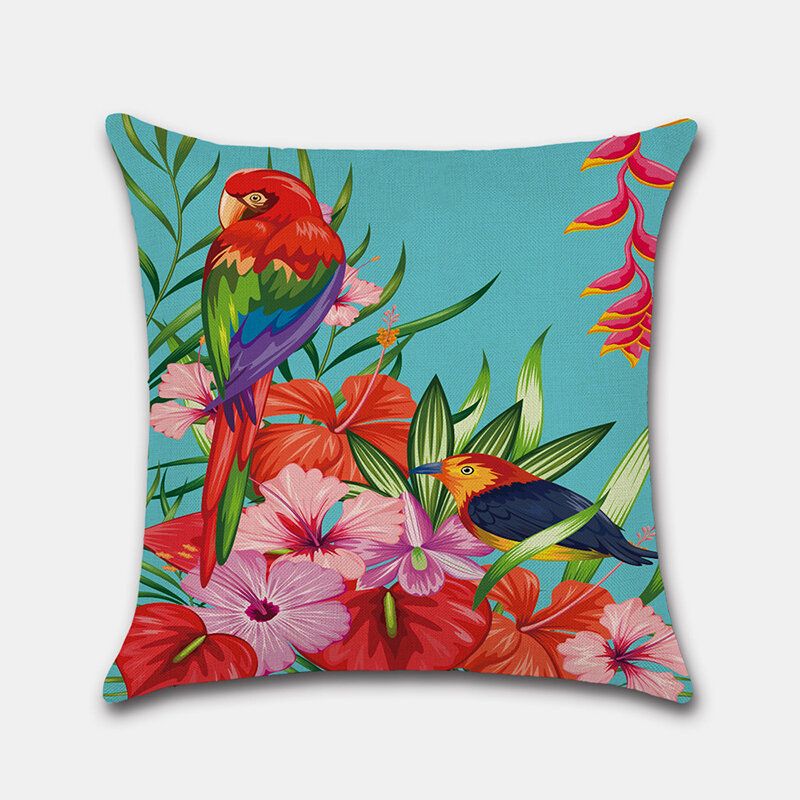 1 Stk Tropical Flower Putetrekk Flamingo Parrot Leaf Digitaltrykk Lin Uten Kjerne