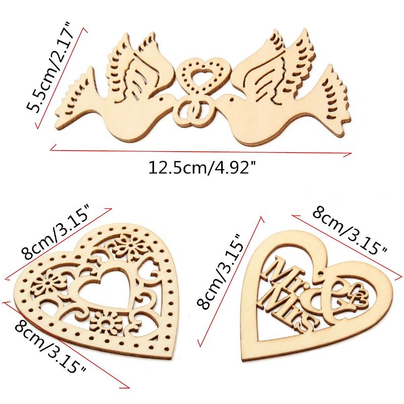 10 Stk Naturlig Tre Hjerte Laser Cut Former Håndverkspynt Bryllupsfavoritter