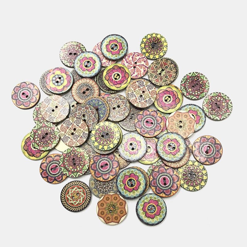 100 Stk Klassiske Retro Disc-trykte Knapper Blomster Treknapper Europeiske Diy-håndlagde