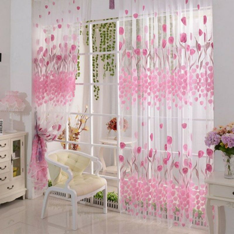 100x200cm Myk Tyll Tulip Flower Window Screen Home Gjennomsiktig Vindusgardin