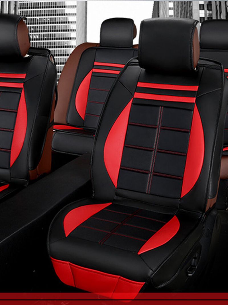 11 Stk Black&red Leather Deluxe Edition Bilsetetrekk Putesett For Universal 5 Car