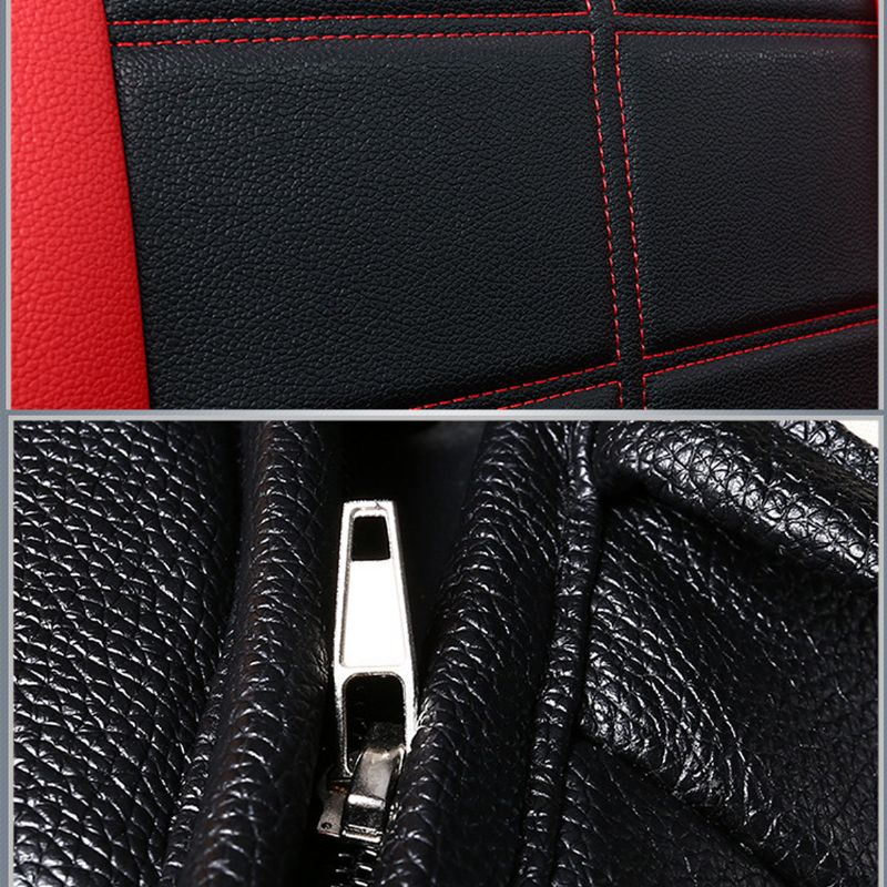 11 Stk Black&red Leather Deluxe Edition Bilsetetrekk Putesett For Universal 5 Car