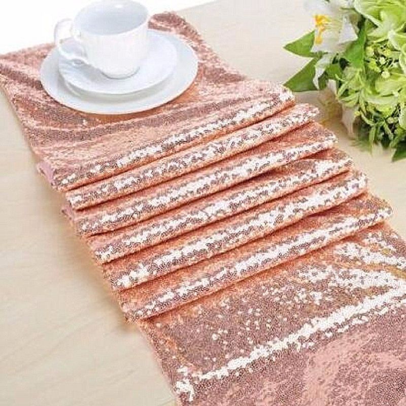 12x120 Tommer Sparkly Rose Gold Shine Paljett Duk Middag Bryllupsfest Dekor