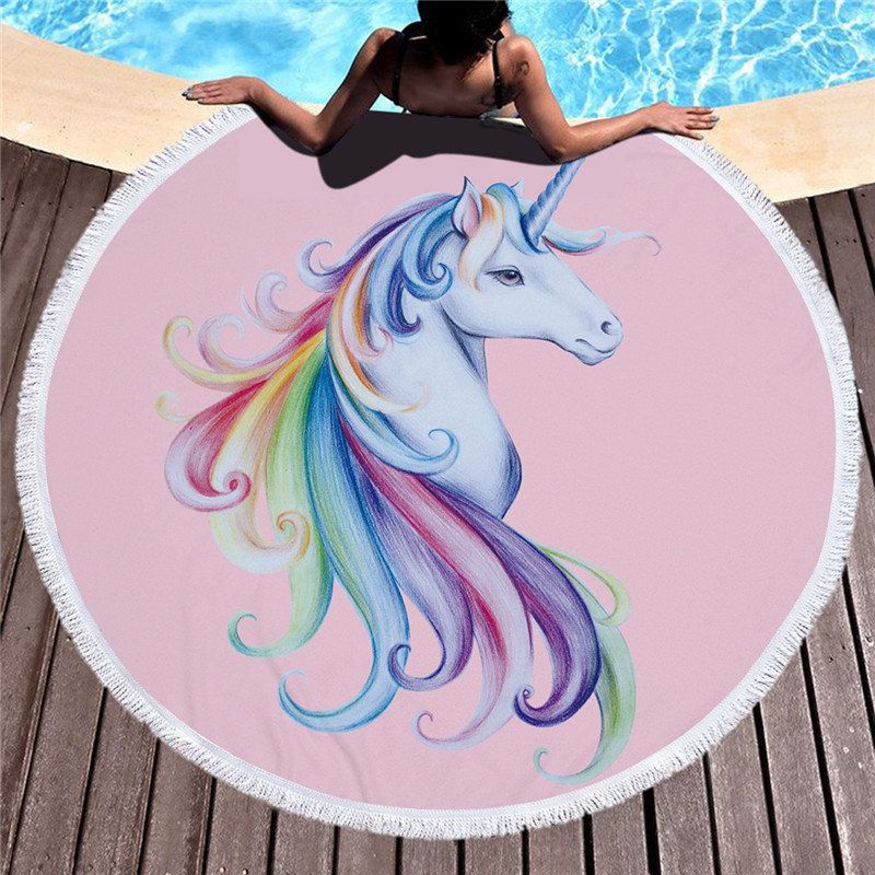 150 cm Unicorn Beach Throw Dusk Håndkle Hippie Rund Billedteppe Teppe Sengeteppe