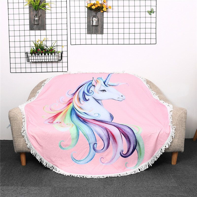 150 cm Unicorn Beach Throw Dusk Håndkle Hippie Rund Billedteppe Teppe Sengeteppe