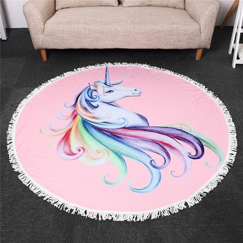 150 cm Unicorn Beach Throw Dusk Håndkle Hippie Rund Billedteppe Teppe Sengeteppe