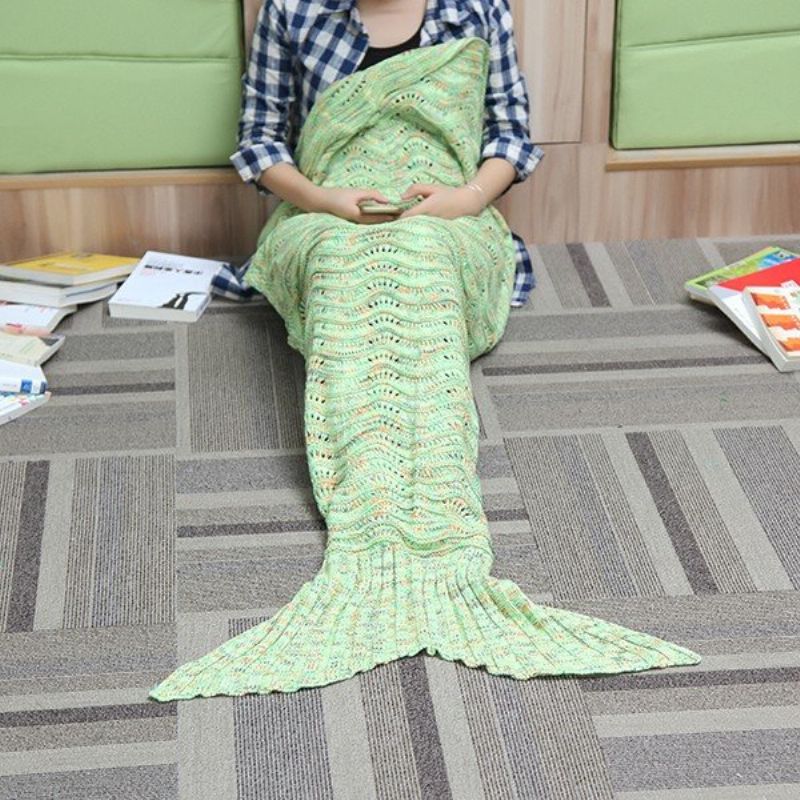 180*90cm Wave Garn Strikke Mermaid Tail Teppe Bursdagsgave Sengematte Sovepose