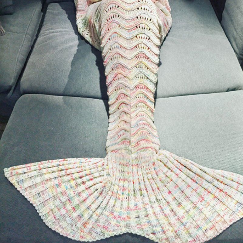 180*90cm Wave Garn Strikke Mermaid Tail Teppe Bursdagsgave Sengematte Sovepose