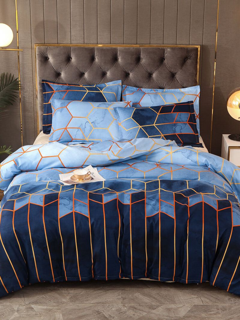 2/3 Stk Geometrisk Sengesett Blå Gyldent Dynetrekk Sett Polyester Sengetrekk Putetrekk Queen King Size