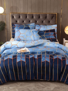 2/3 Stk Geometrisk Sengesett Blå Gyldent Dynetrekk Sett Polyester Sengetrekk Putetrekk Queen King Size