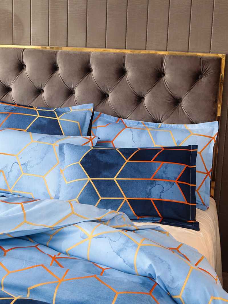 2/3 Stk Geometrisk Sengesett Blå Gyldent Dynetrekk Sett Polyester Sengetrekk Putetrekk Queen King Size