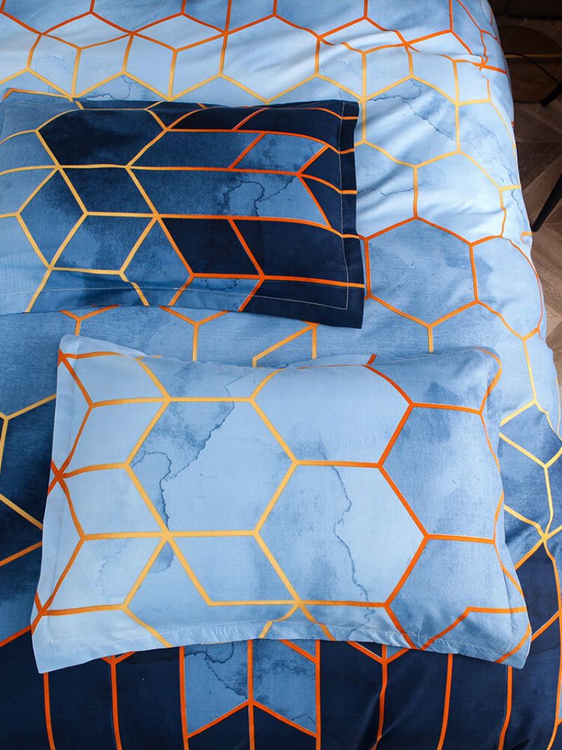 2/3 Stk Geometrisk Sengesett Blå Gyldent Dynetrekk Sett Polyester Sengetrekk Putetrekk Queen King Size