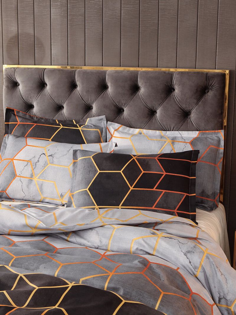 2/3 Stk Geometrisk Sengesett Hvit Svart Gyldent Dynetrekk Sett Polyester Sengetrekk Putetrekk Queen King Size