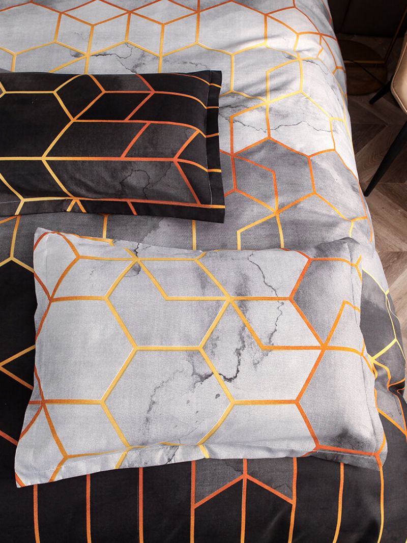 2/3 Stk Geometrisk Sengesett Hvit Svart Gyldent Dynetrekk Sett Polyester Sengetrekk Putetrekk Queen King Size