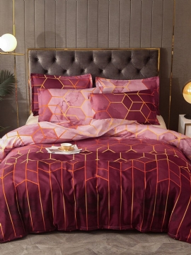 2/3 Stk Geometrisk Sengetøysett Rød Gyldent Dynetrekk Sett Polyester Sengetrekk Putetrekk Queen King Size