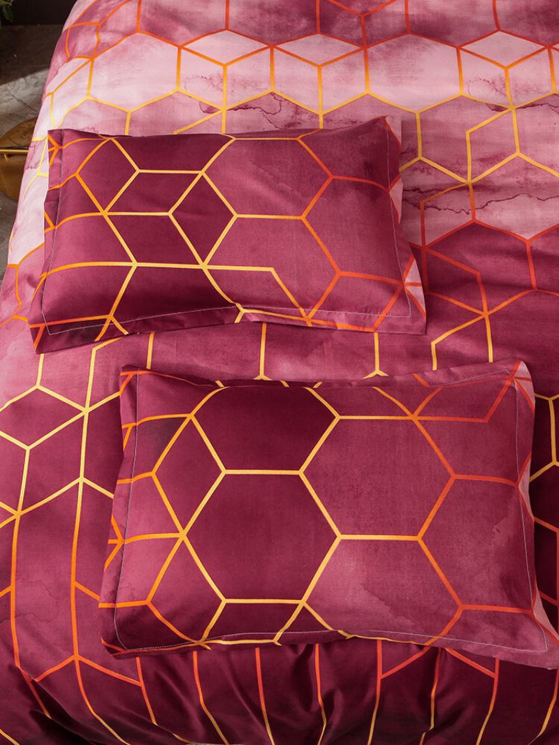 2/3 Stk Geometrisk Sengetøysett Rød Gyldent Dynetrekk Sett Polyester Sengetrekk Putetrekk Queen King Size