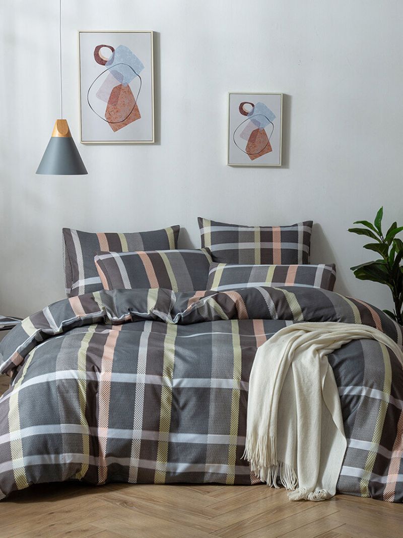 2/3 Stk Stripes Plaid Moderne Kontrastfarge Dynetrekk Sett Putetrekk Voksne Seng Dynesett Twin King