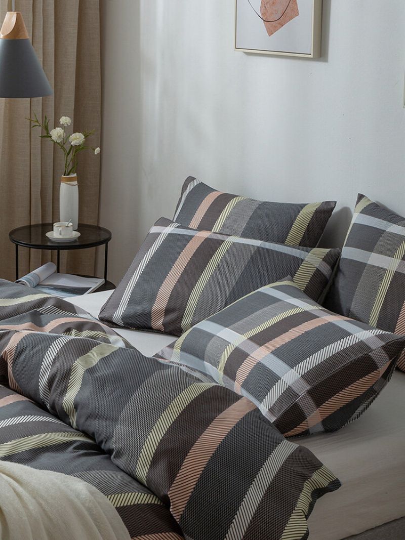 2/3 Stk Stripes Plaid Moderne Kontrastfarge Dynetrekk Sett Putetrekk Voksne Seng Dynesett Twin King