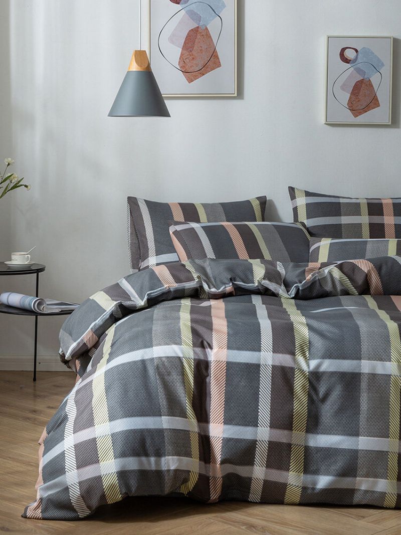 2/3 Stk Stripes Plaid Moderne Kontrastfarge Dynetrekk Sett Putetrekk Voksne Seng Dynesett Twin King