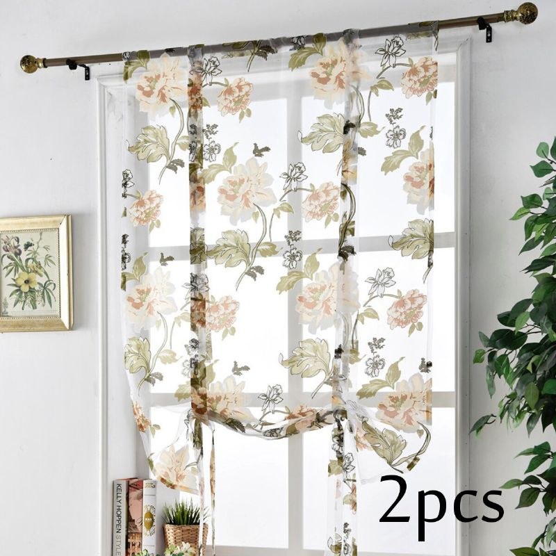 2 Stk Big Flower Peony Voile Gardin Panel Vindu Romdeler Skir Home Decor 140x140cm