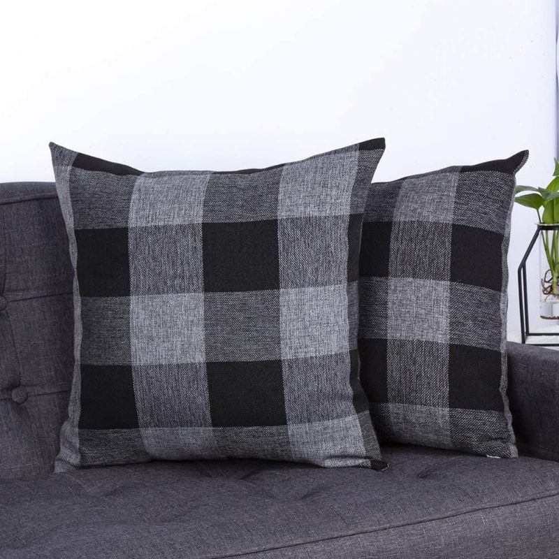 2 Stk Farmhouse Buffalo Check Plaid Putetrekk Bomull Lin (18 Tommer)