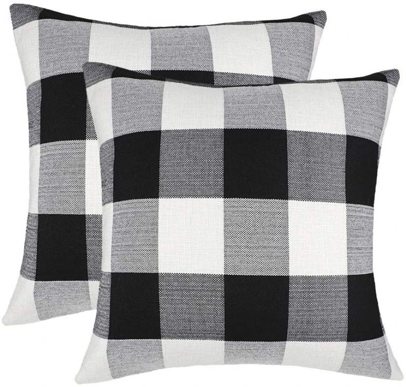 2 Stk Farmhouse Buffalo Check Plaid Putetrekk Bomull Lin (18 Tommer)