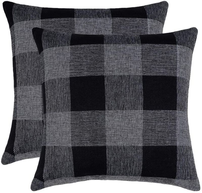 2 Stk Farmhouse Buffalo Check Plaid Putetrekk Bomull Lin (18 Tommer)