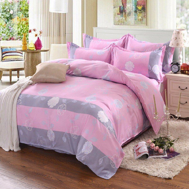 3/ 4 Stk Pink Flower Reactive Printing Sengetrekk Enkel Twin Queen Size Sengesett