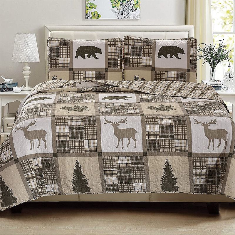 3-delers Vendbar Helårsdyne Teppe Sengesett Sengeteppe Full/queen Size Quilt Med 2 Shams