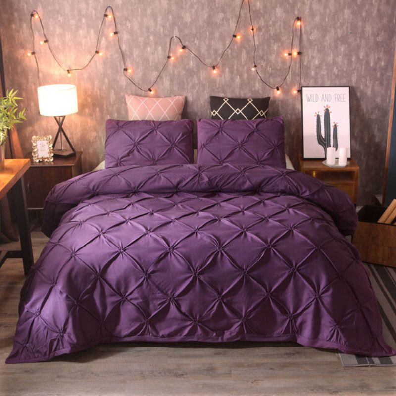 3 Stk Luksus Polyester Ensfarget Sengesett Full Queen King Size Dyne Dynetrekk Putetrekk