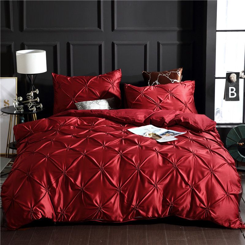 3 Stk Luksus Polyester Ensfarget Sengesett Full Queen King Size Dyne Dynetrekk Putetrekk