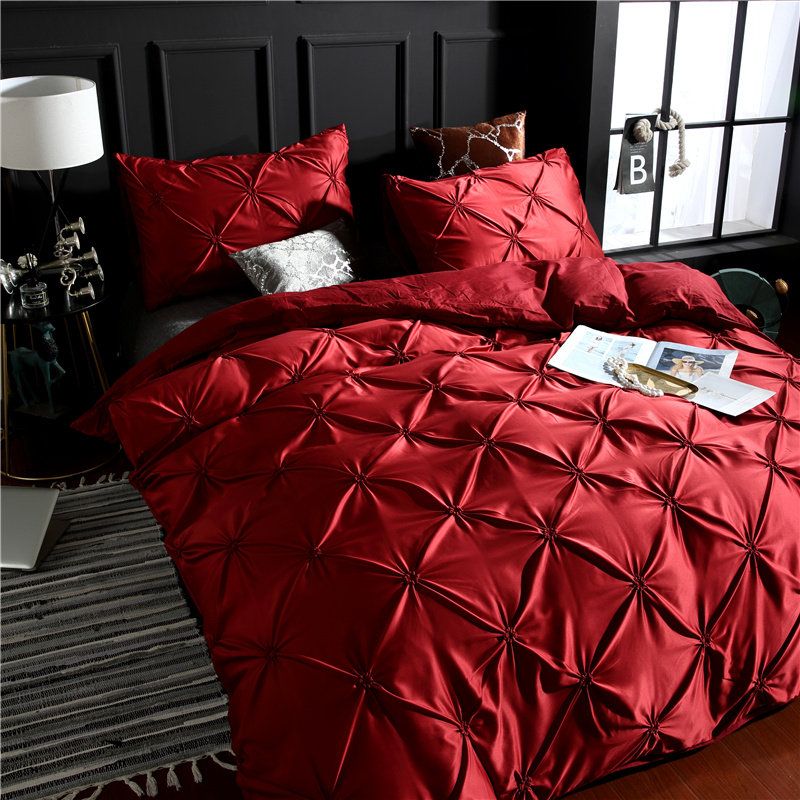 3 Stk Luksus Polyester Ensfarget Sengesett Full Queen King Size Dyne Dynetrekk Putetrekk