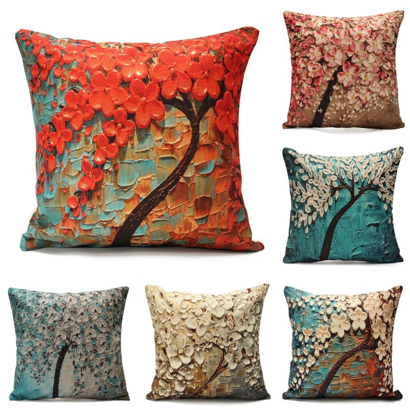 3d Fargerike Tree Flower Putetrekk Bomull Lin Hjem Sofa Dekor