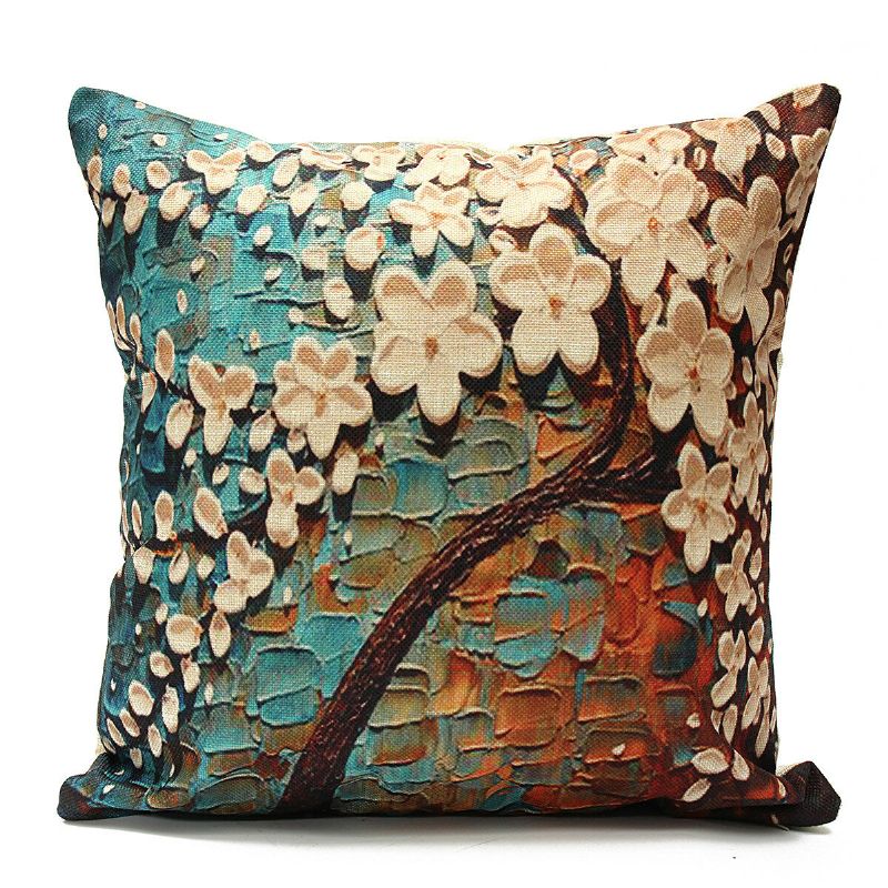 3d Fargerike Tree Flower Putetrekk Bomull Lin Hjem Sofa Dekor