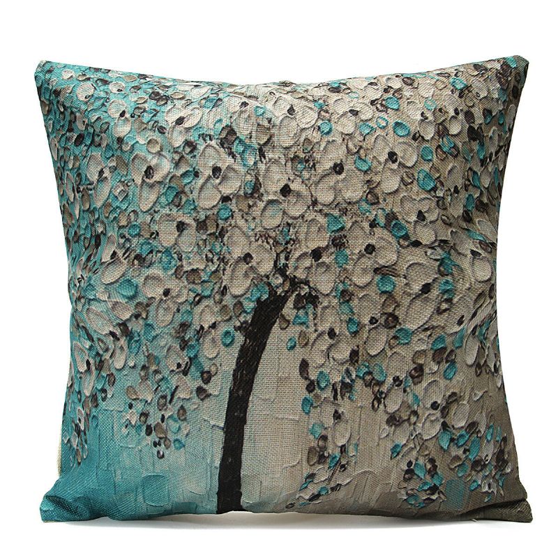 3d Fargerike Tree Flower Putetrekk Bomull Lin Hjem Sofa Dekor