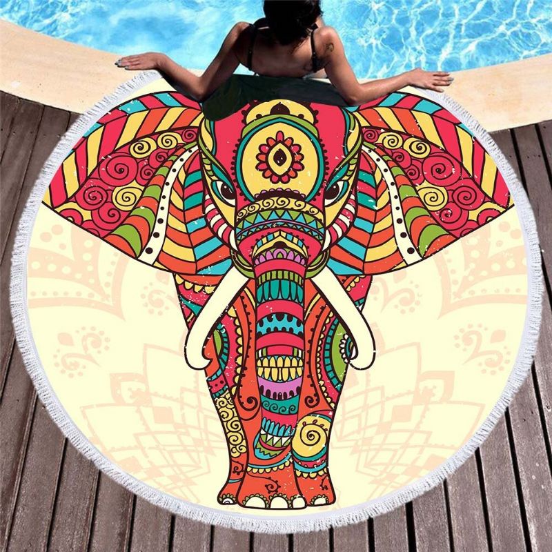 3d Totem Bohemian Mandala Elephant Printing Badehåndklær Mikrofiber Rund Form Piknikteppe