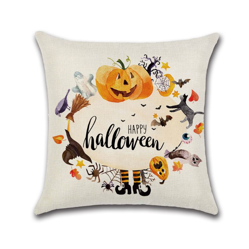 4 Stk Happy Halloween Putetrekk Høst Gresskar For Sofa 18 X 18 Tommer Bomull Lin