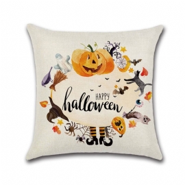 4 Stk Happy Halloween Putetrekk Høst Gresskar For Sofa 18 X 18 Tommer Bomull Lin