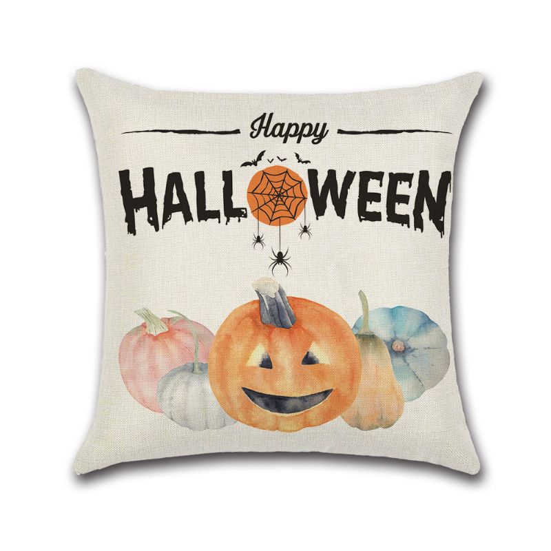 4 Stk Happy Halloween Putetrekk Høst Gresskar For Sofa 18 X 18 Tommer Bomull Lin