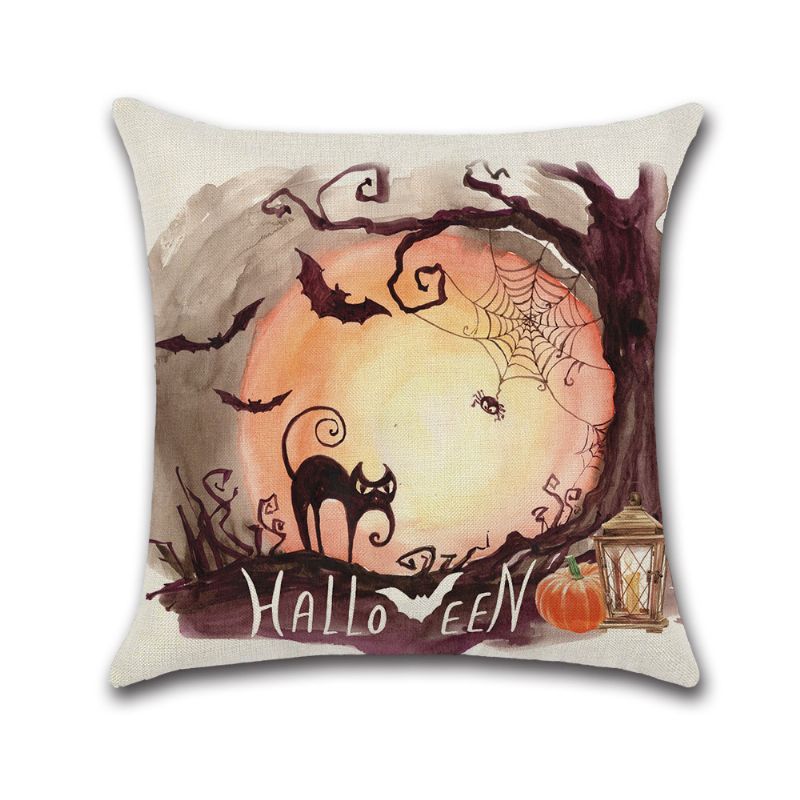 4 Stk Happy Halloween Putetrekk Høst Gresskar For Sofa 18 X 18 Tommer Bomull Lin