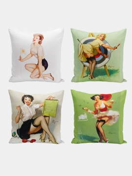 4 Stk Retro Plakat Jente Putetrekk Super Myk Plysj Homeware