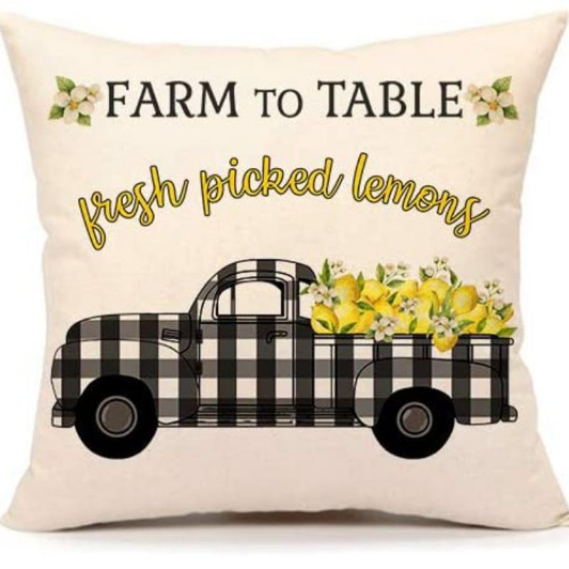 4 Stk Summer Sitron Farmhouse Sitat Putetrekk Buffalo Truck For Sofa 18 X 18 Tommer Bomull Lin