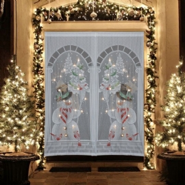 40x84 Tommer Christmas Snowman Hvit Blondevindusgardin Med Led-streng